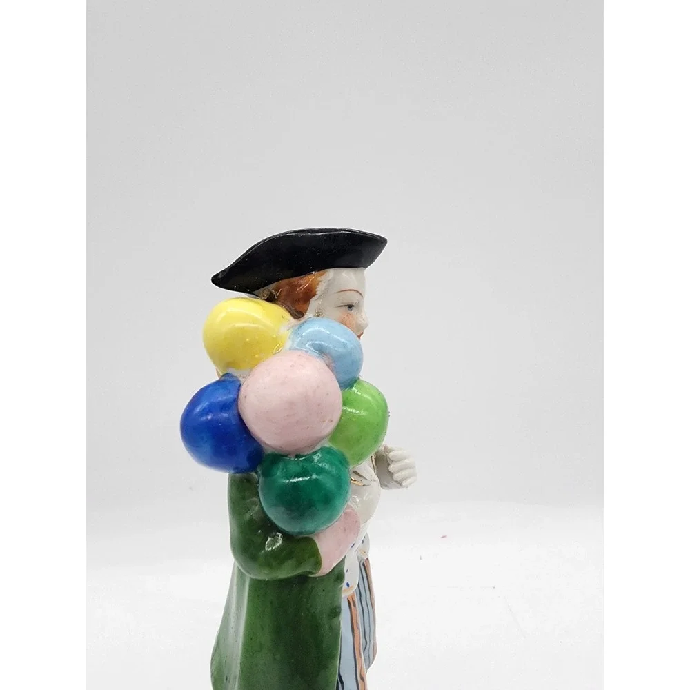 Vintage L&M Ceramic Balloon Man Figurine Hand Painted Green Coat 8.5 Inch